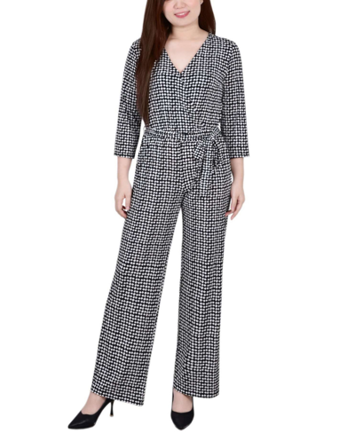 Shop Ny Collection Petite Size Belted Jumpsuit In Jet Snowpop