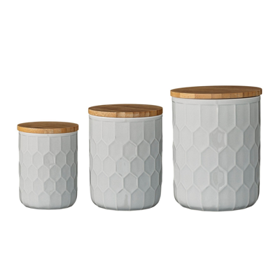 Shop Bloomingville Set Of 3 White Stoneware Canisters With Bamboo Lids