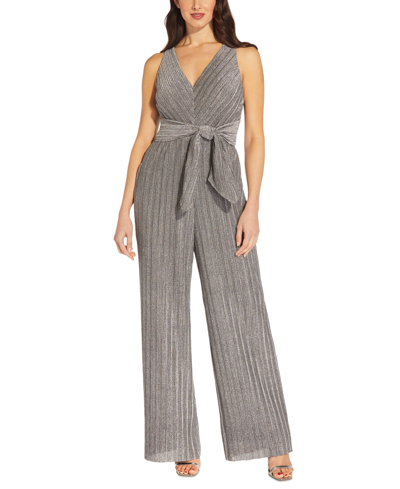 Shop Adrianna Papell Arianna Papell Petite V-neck Jumpsuit In Dark Silver