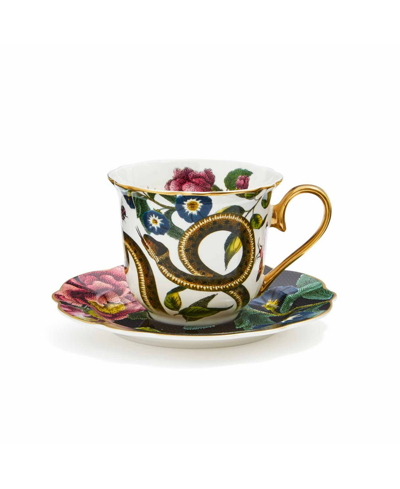 Spode Creatures Of Curiosity Dark Floral Snake Teacup And Saucer In Black