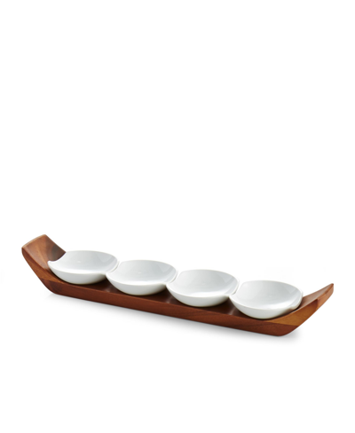 Shop Nambe Quatra Snack And Serve Set In White And Brown