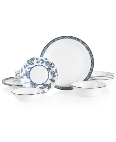 Corelle Veranda 16-piece Dinnerware Set, Service For 4 In White With Deep Blues And Rich Aquas