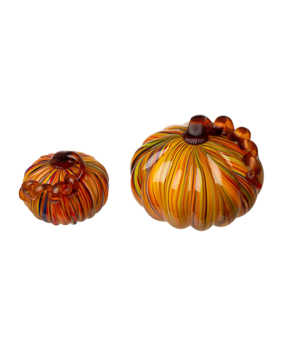 Glitzhome Striped Short Pumpkin, Set Of 2 In Multi