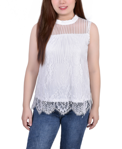 Shop Ny Collection Petite Size Sleeveless Mock Neck Lace Top In White