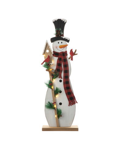 Glitzhome 36" Lighted Wooden Snowman Porch Decor In Multi