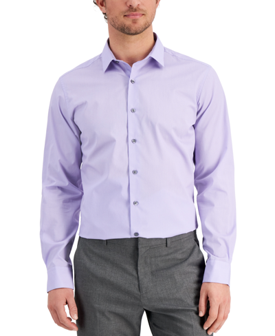 Shop Alfani Men's Slim Fit Stripe Dress Shirt, Created For Macy's In Lavendar