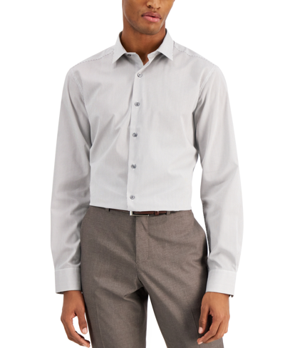 Shop Alfani Men's Slim Fit Stripe Dress Shirt, Created For Macy's In Grey White