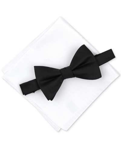Shop Alfani Men's Solid Texture Pocket Square And Bowtie, Created For Macy's In Black White Charcoal