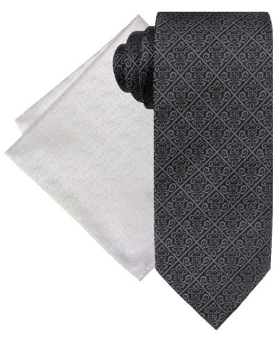 Shop Steve Harvey Men's Classic Scroll Medallion Tie & Pocket Square Set In Black