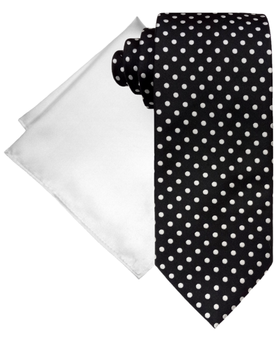 Shop Steve Harvey Men's Classic Satin Dot Tie & Solid Pocket Square Set In Black