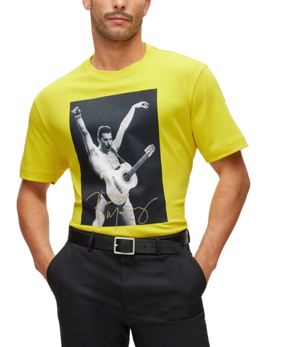 Shop Hugo Boss Boss Men's Interlock-cotton T-shirt In Bright Yellow
