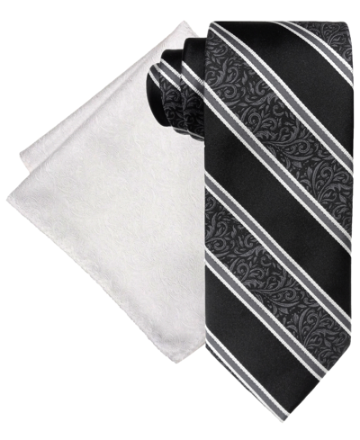 Shop Steve Harvey Men's Classic Paisley Stripe Tie & Tonal Paisley Pocket Square Set In Black
