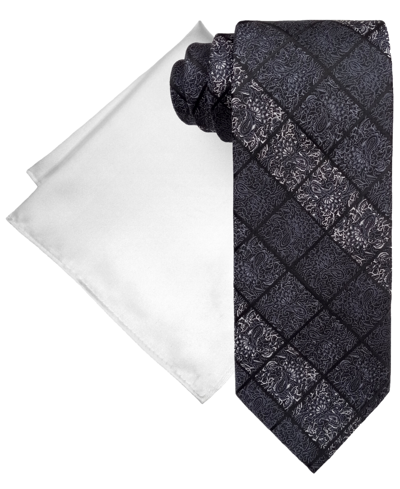 Shop Steve Harvey Men's Classic Paisley Blocks Tie & Solid Pocket Square Set In Black