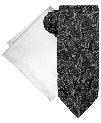 Shop Steve Harvey Men's Classic Floating Paisley Tie & Solid Pocket Square Set In Black