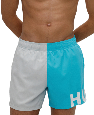 Shop Hugo Men's Moorea Colorblocked Swim Trunks, Created For Macy's In Aqua/grey