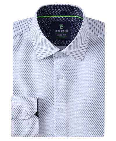 Shop Tom Baine Men's Slim Fit Performance Long Sleeve Geometric Dress Shirt In White Geo