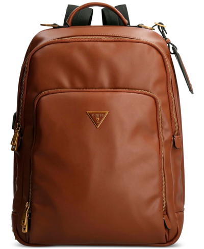 Shop Guess Men's Scala Faux-leather Business Backpack In Bronze