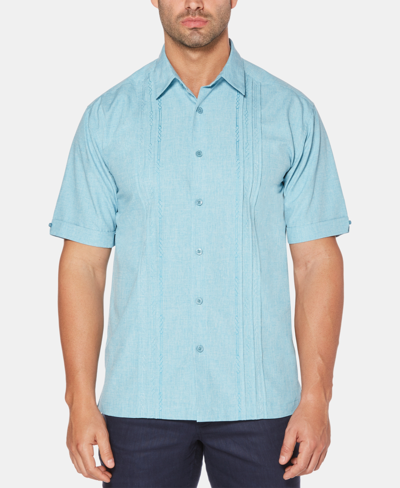 Shop Cubavera Men's Geo Embroidered Panel Chambray Shirt In Delphinium Blue