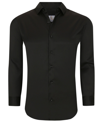 Shop Suslo Couture Men's Solid Slim Fit Wrinkle Free Stretch Long Sleeve Button Down Shirt In Black