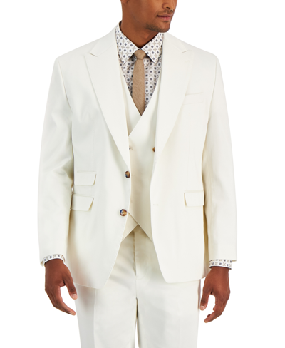 Shop Tayion Collection Men's Classic-fit Linen Suit Jacket In White Herringbone