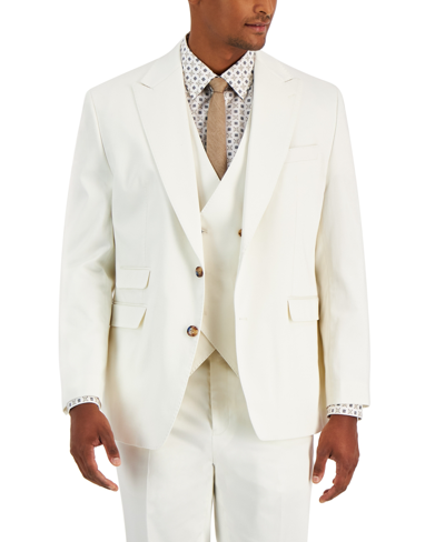 Tayion Collection Men's Classic-fit Solid Suit Separate Jacket In White Herringbone