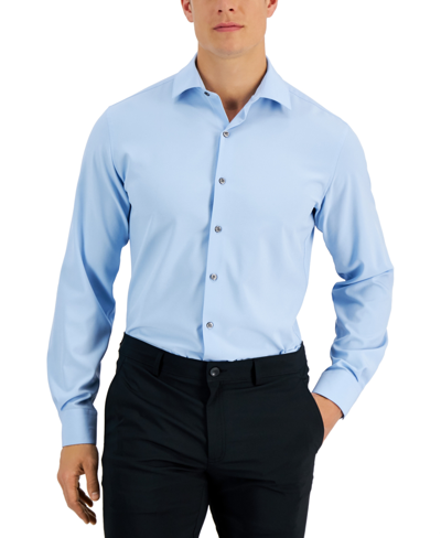 Shop Alfani Men's Slim Fit 4-way Stretch Solid Dress Shirt, Created For Macy's In Blue Notte
