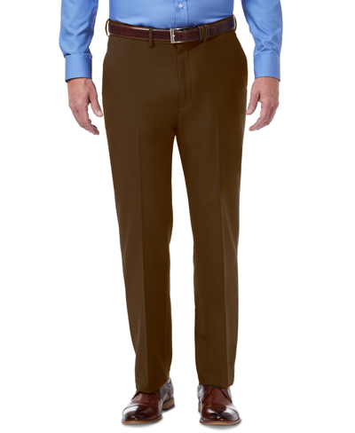 Shop Haggar Men's Premium Comfort Stretch Classic-fit Solid Flat Front Dress Pants In Mocha