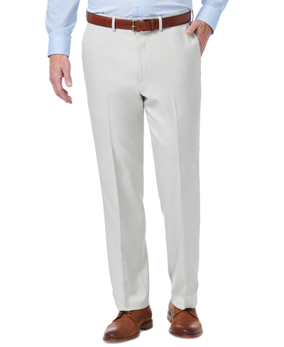 Shop Haggar Men's Premium Comfort Stretch Classic-fit Solid Flat Front Dress Pants In Stone