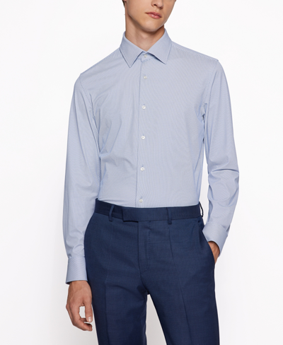 Shop Hugo Boss Boss Men's Performance-stretch Jersey Shirt In Medium Blue