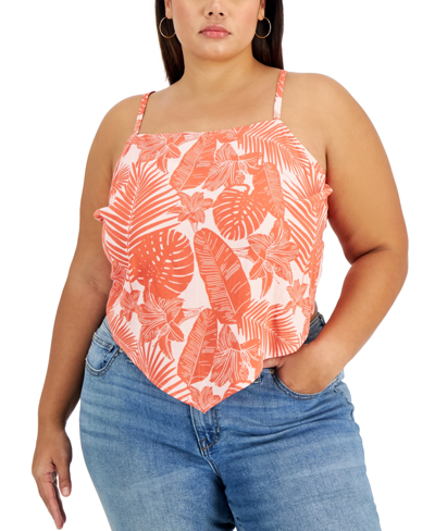 Shop Grayson Threads Black Trendy Plus Size Printed Bandana Top In Pink Palm Floral