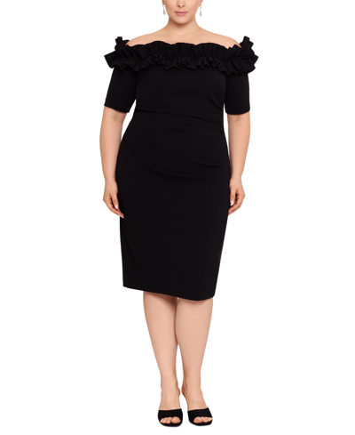 Shop Xscape Plus Size Ruffled Off-the-shoulder Dress In Black