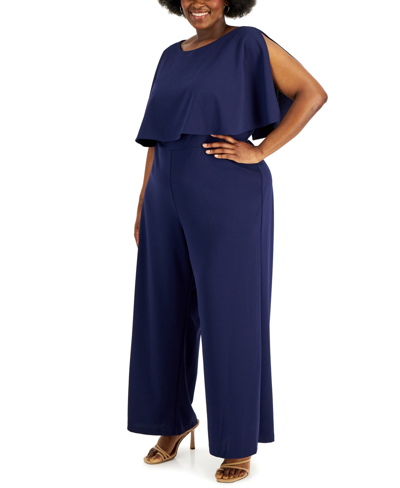Shop Connected Plus Size Popover Jumpsuit In Navy