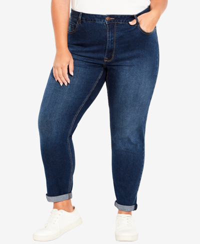 Shop Avenue Plus Size Girlfriend Stretch Jeans In Medium Wash