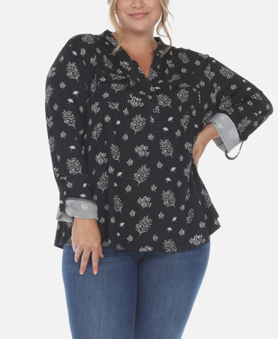 Shop White Mark Plus Size Pleated Long Sleeve Top In Black