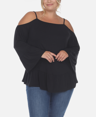 White Mark Plus Size Cold Shoulder Ruffle Sleeve Top In Black