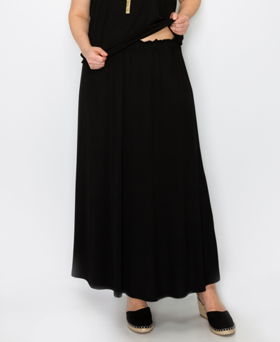 Shop Coin Plus Size Elastic Waist Maxi Skirts In Black