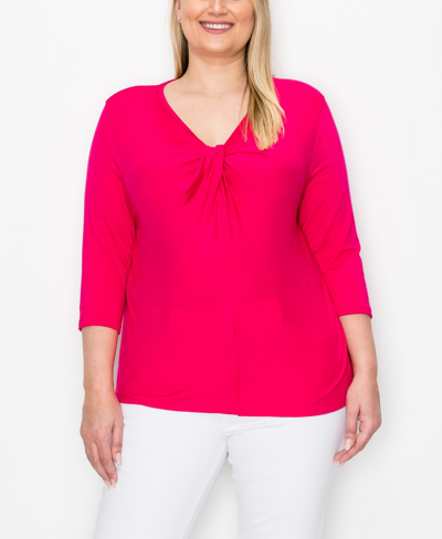 Shop Coin 1804 Plus Size Twist Neck 3/4 Sleeve Top In Hot Pink