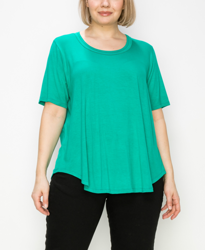 1804 Plus Size Double Binding Swing Short Sleeve T-shirt In Dusty Green