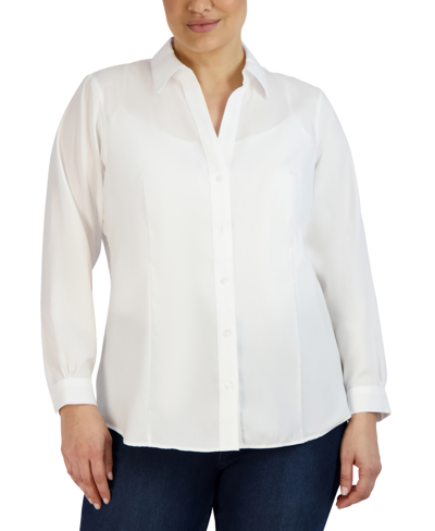 Shop Jones New York Plus Size Solid Easy Care Button-down Shirt In White