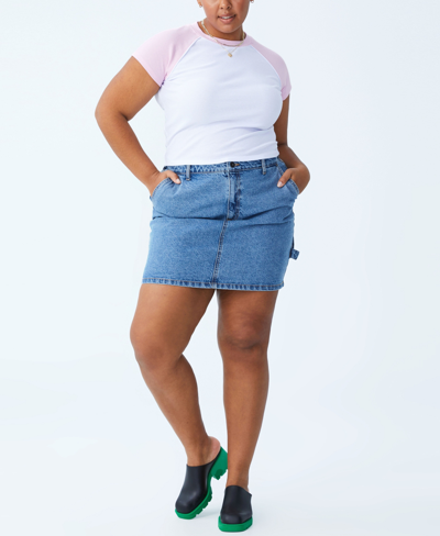 Shop Cotton On Trendy Plus Size Amber Raglan Short Sleeve T-shirt In White/smokey Pink