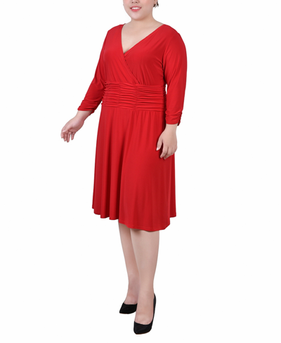 Shop Ny Collection Plus Size Ruched A-line Dress In Salsa