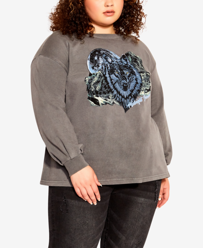 Shop Avenue Plus Size Sadie Graphic Sweater In Wolf