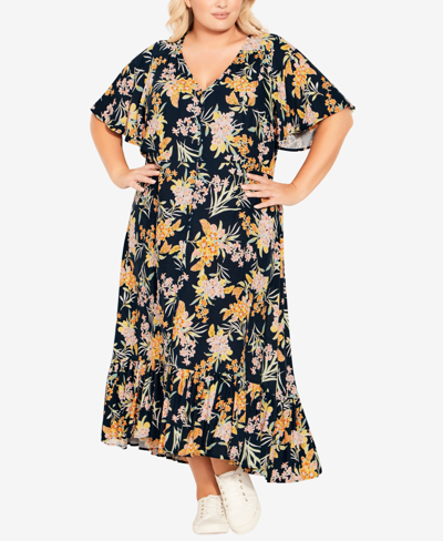 Shop Avenue Plus Size Sasha Flutter Sleeve Maxi Dress In Wildflower