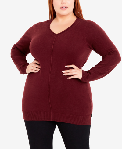 Shop Avenue Plus Size V-neck Sweater In Berry