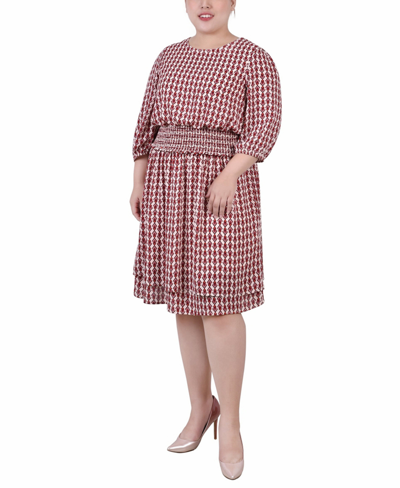 Shop Ny Collection Plus Size 3/4 Sleeve Dobby Smocked Waist Dress In Pristine Purple Square