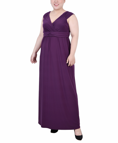 Shop Ny Collection Plus Size Ruched Empire Maxi Dress In Plum Purple