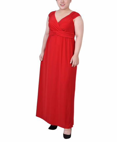 Ny Collection Plus Size Ruched Empire Maxi Dress In Chinese Red