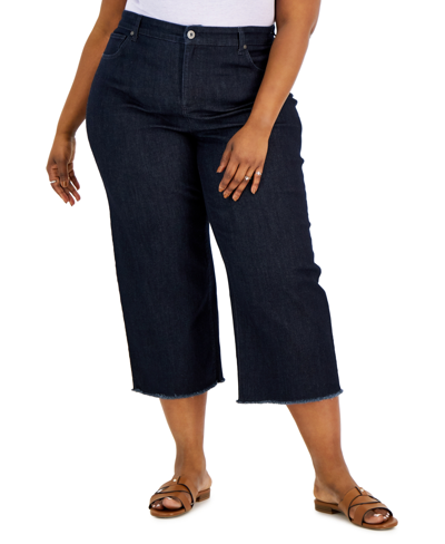 Style & Co Plus Size High Rise Wide-leg Cropped Jeans, Created For Macy's  In Rinse