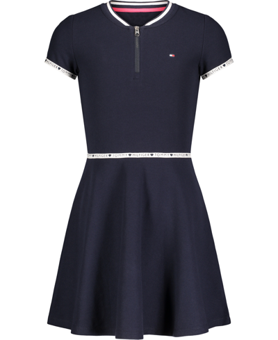Shop Tommy Hilfiger Little Girls Quarter Zip Dress In Navy Blazer