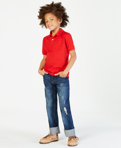 Shop Tommy Hilfiger Big Boys Ivy Stretch Polo Collared Shirt In Regal Red